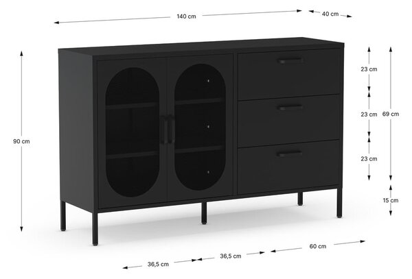 Crna komoda 140x90 cm Diora – Marckeric