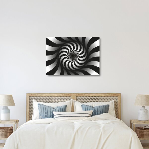 Apstraktna staklena slika crno-bijele spirale (70x50 cm)