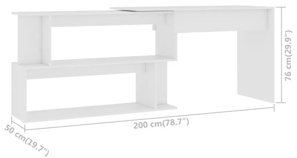 Kutni radni stol bijeli 200 x 50 x 76 cm od konstruiranog drva - Bijela Bijela