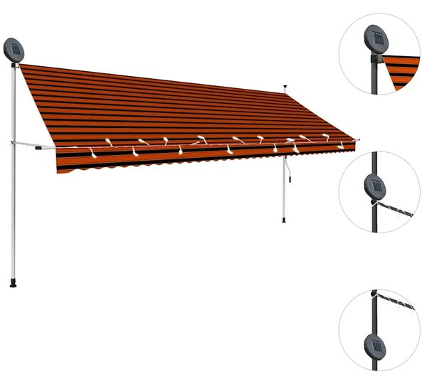 Tenda na ručno uvlačenje s LED svjetlom 400 cm narančasto-smeđa - narančasta i smeđa 1 400 cm Narančasta i smeđa