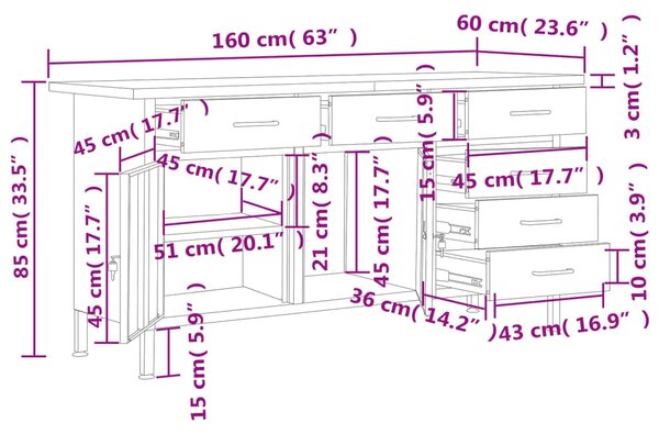 Radni stol crni 160 x 60 x 85 cm čelični