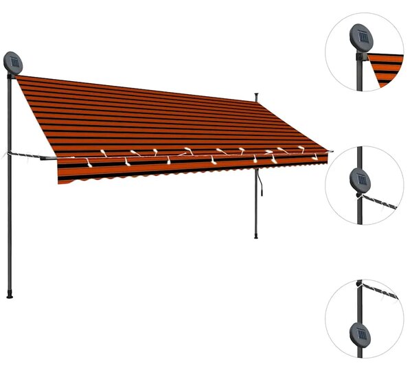 Tenda na ručno uvlačenje s LED svjetlom 350 cm narančasto-smeđa - narančasta i smeđa 1 350 cm Narančasta i smeđa