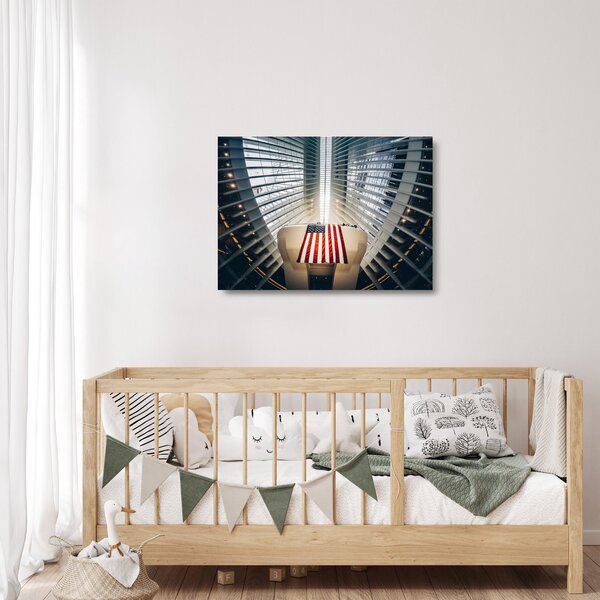 Staklena slika zgrade s američkom zastavom (70x50 cm)