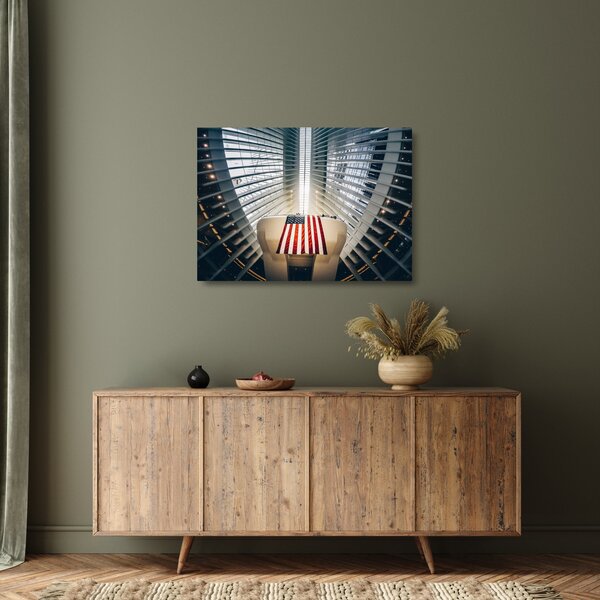 Staklena slika zgrade s američkom zastavom (70x50 cm)