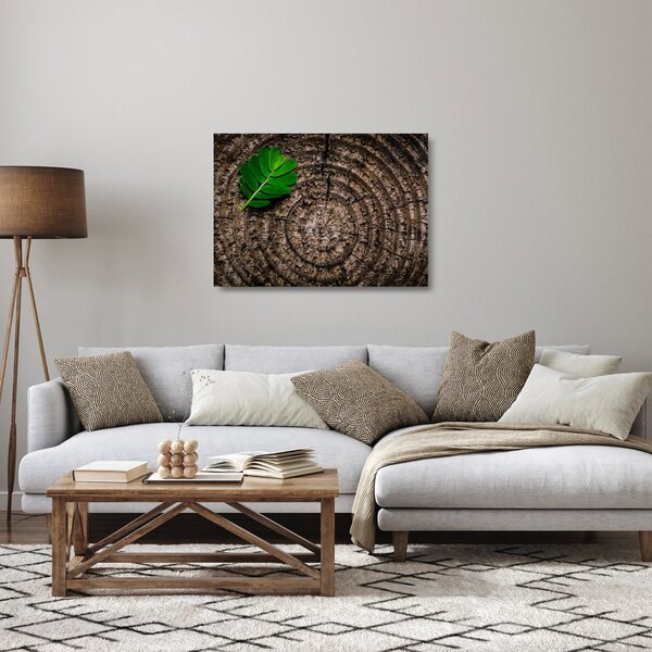Staklena slika lista na deblu drveta (70x50 cm)