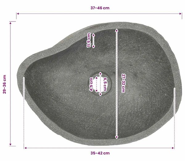 Lavabo - Umivaonik od riječnog kamena ovalni (37 - 46) x (29 - 36) cm - 37-46 cm 37-46 cm