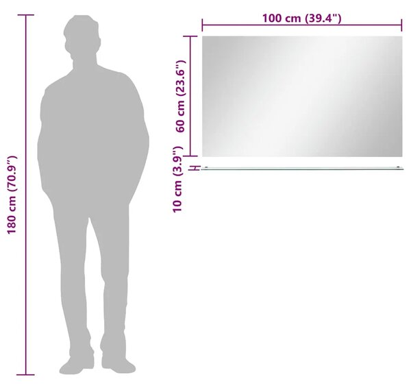 Zidno ogledalo s policom 100 x 60 cm od kaljenog stakla - 100 x 60 cm (1 polica) 1 100 x 60 cm (1 polica)