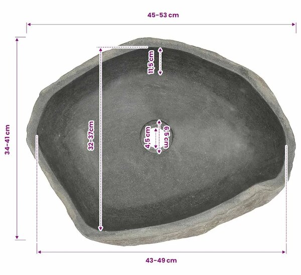 Lavabo - Umivaonik od riječnog kamena ovalni (45 - 53) x (34 - 41) cm - 45-53 cm 45-53 cm