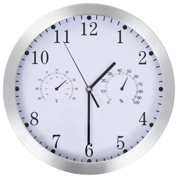 Zidni sat s kvarcnim mehanizmom higrometrom i termometrom 30 cm - Bijela Bijela