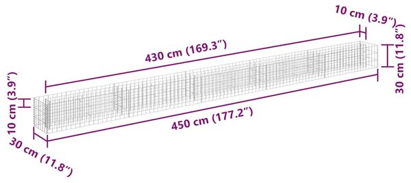 Gabionska sadilica od pocinčanog čelika 450 x 30 x 30 cm - 450 x 30 x 30 cm 1 450 x 30 x 30 cm