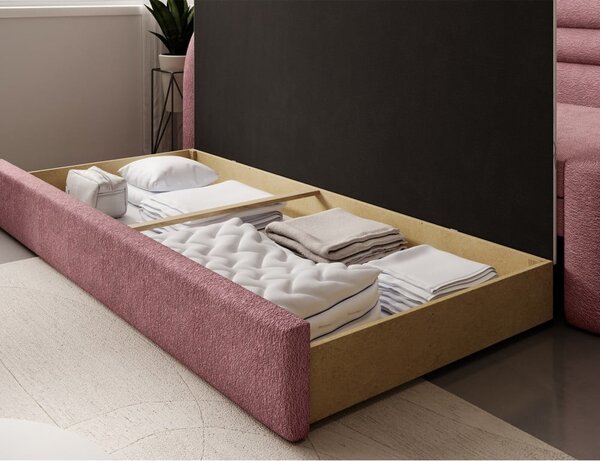 Ružičasta sklopiva/s prostorom za odlaganje sofa od šenila s lijevim kutom 223 cm Fabillo – ELTAP