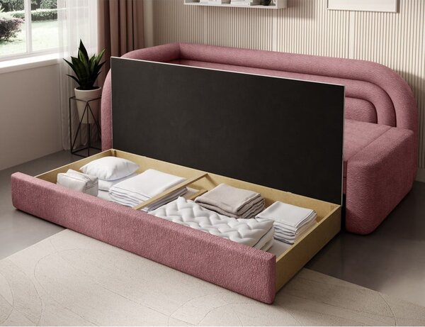 Ružičasta sklopiva/s prostorom za odlaganje sofa od šenila s lijevim kutom 223 cm Fabillo – ELTAP