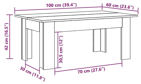 Stolić za kavu crni 100 x 60 x 42 cm od konstruiranog drva - Crna 100 x 60 x 42 cm 1 Crna