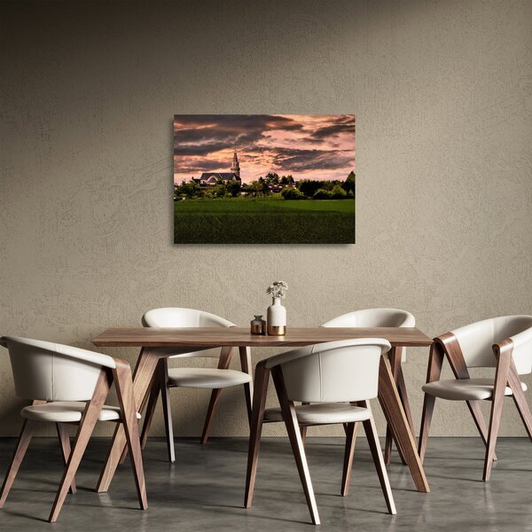 Staklena slika pejzaža s crkvom (70x50 cm)