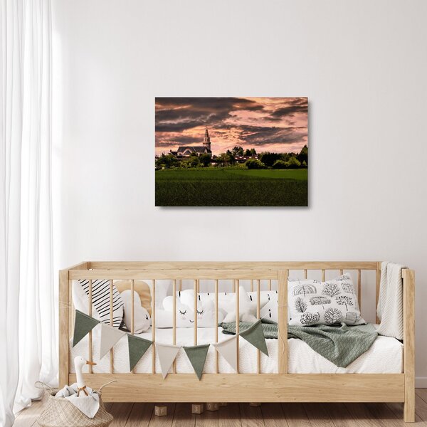 Staklena slika pejzaža s crkvom (70x50 cm)