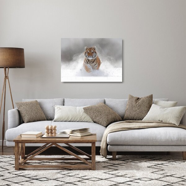 Staklena slika tigra koji trči u snijegu (70x50 cm)