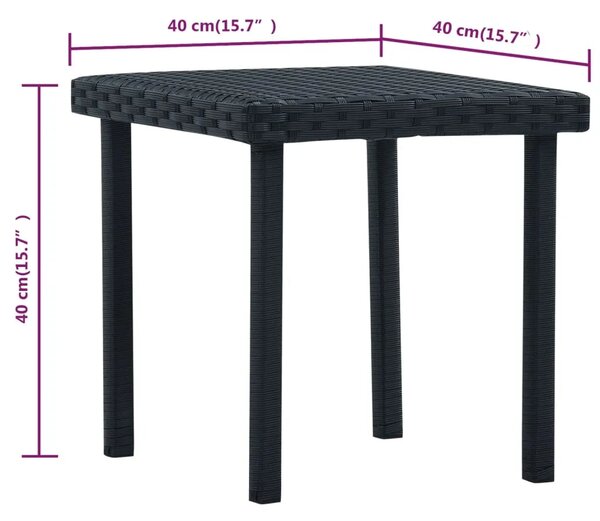 Vrtni Stolić za kavu crni 40 x 40 x 40 cm od poliratana - Crna 1 Crna