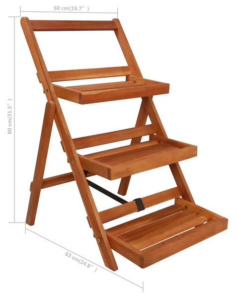 Stalak za biljke s 3 razine 50 x 63 x 80 cm od bagremovog drva