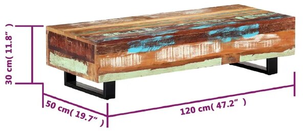 Stolić za kavu od obnovljenog drva i čelika 120 x 50 x 30 cm
