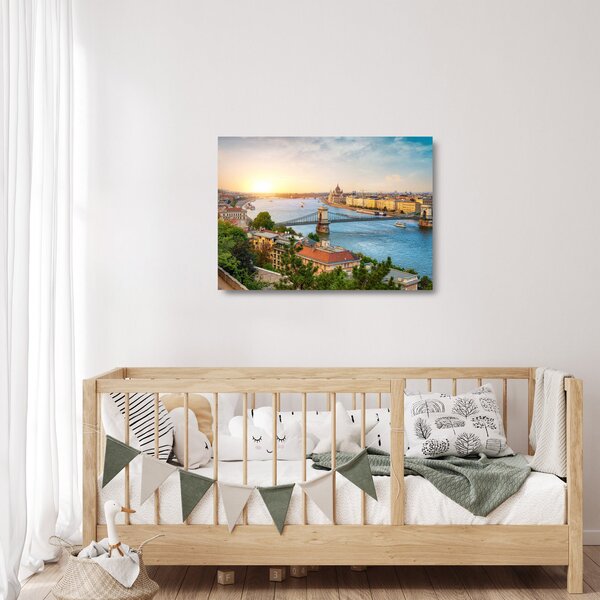 Staklena slika grada Budimpešte s rijekom (70x50 cm)