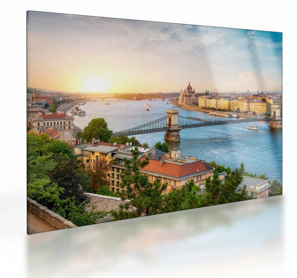 Staklena slika grada Budimpešte s rijekom (70x50 cm)