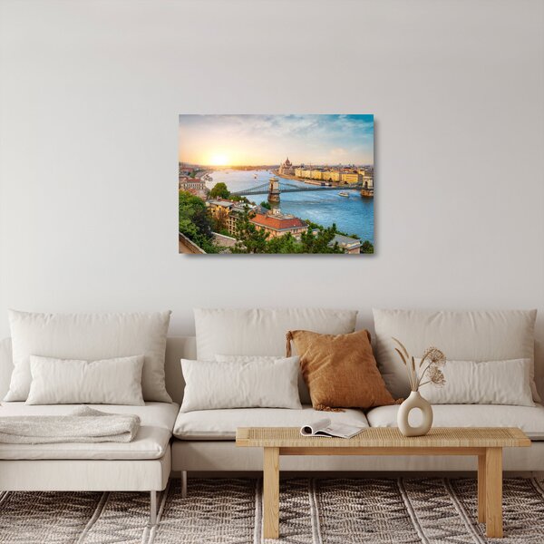 Staklena slika grada Budimpešte s rijekom (70x50 cm)