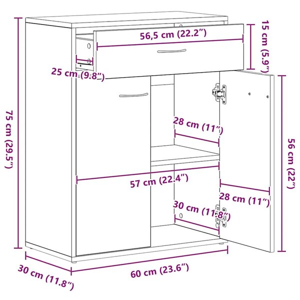 Komoda siva boja betona 60 x 30 x 75 cm od konstruiranog drva - Beton siva 1 Beton siva