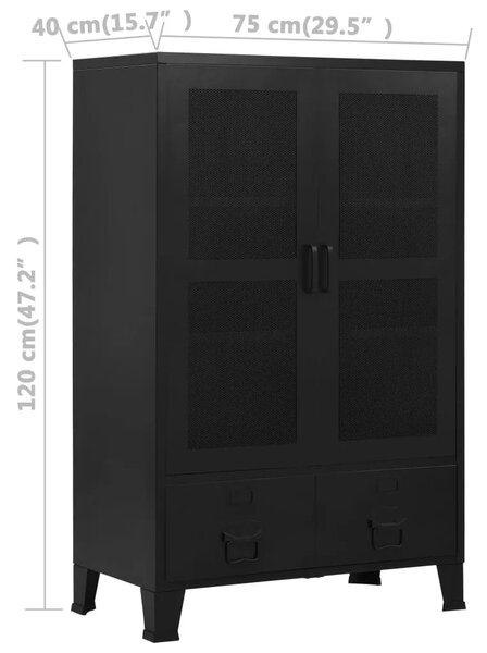 Uredski ormarić s mrežastim vratima crni 75x40x120 cm čelični