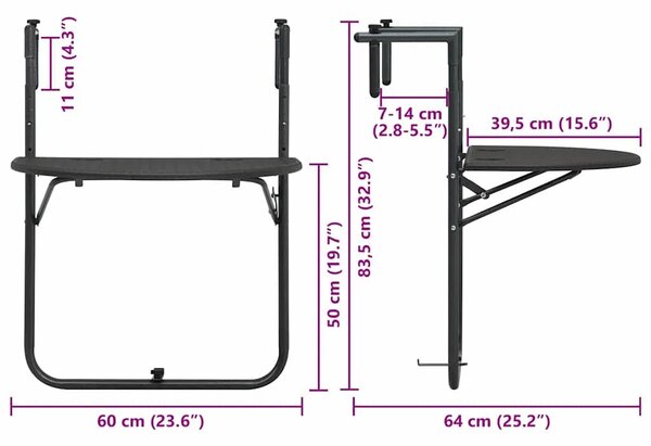 Viseći balkonski stol smeđi 60 x 64 x 83 5 cm plastični - Smeđa 1 Smeđa