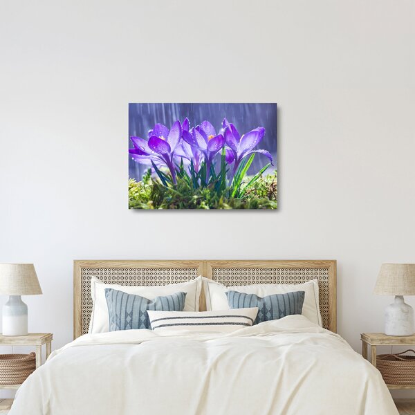 Staklena slika cvijeća na kiši (70x50 cm)