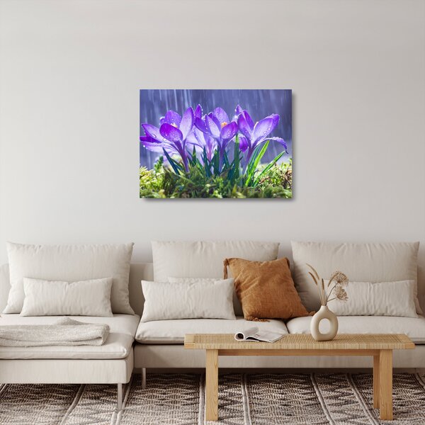 Staklena slika cvijeća na kiši (70x50 cm)