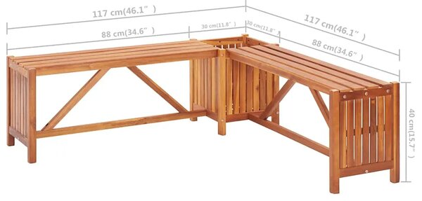 Kutna vrtna klupa sa sadilicom 117 x 117 x 40 cm bagremovo drvo - Smeđa 117 x 117 x 40 cm 1 1