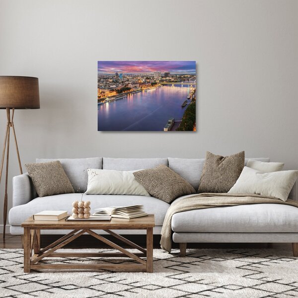 Staklena slika noćnog grada Bratislave s rijekom (70x50 cm)