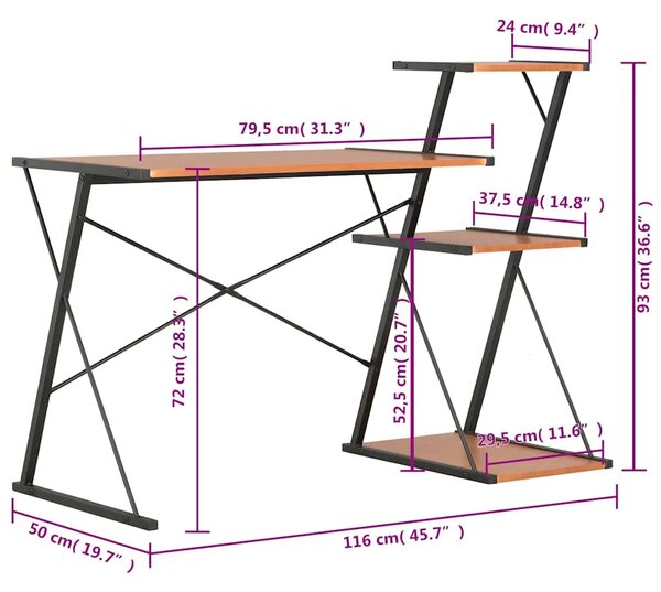 Radni stol s policom crno-smeđi 116 x 50 x 93 cm - Crna i smeđa Crna i smeđa