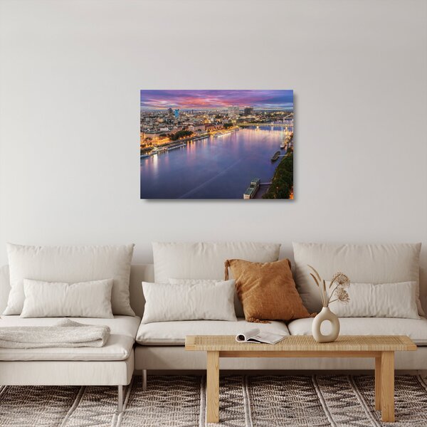 Staklena slika noćnog grada Bratislave s rijekom (70x50 cm)