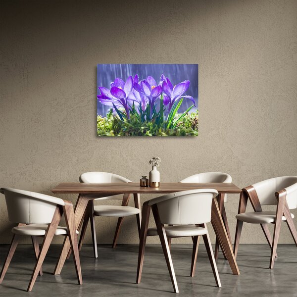 Staklena slika cvijeća na kiši (70x50 cm)