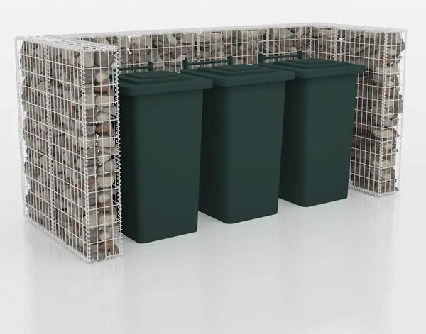 Gabionska ograda za tri kante za otpad od čelika 250x100x120 cm - 250 x 100 x 120 cm 1 250 x 100 x 120 cm