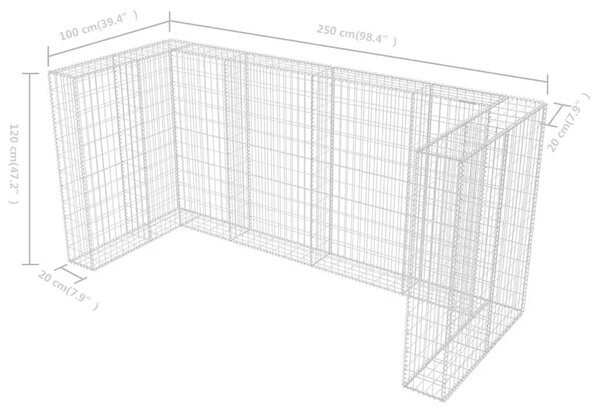 Gabionska ograda za tri kante za otpad od čelika 250x100x120 cm - 250 x 100 x 120 cm 1 250 x 100 x 120 cm