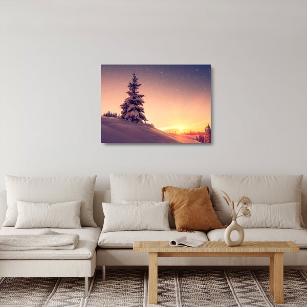 Staklena slika snježnog stabla na livadi (70x50 cm)