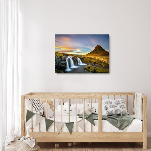 Staklena slika planina i slapova na Islandu (70x50 cm)