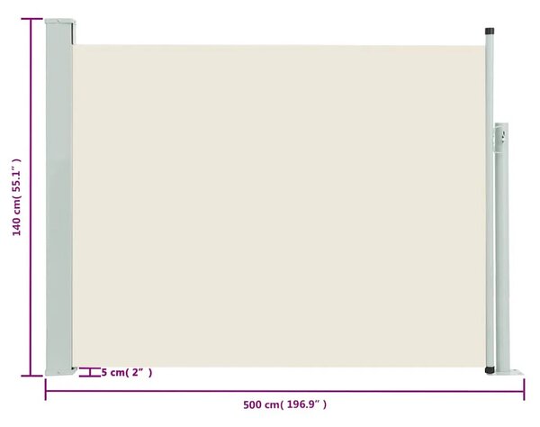 Uvlačiva bočna tenda za terasu 140 x 514 cm krem - Krema 140 x 500 cm 1 Krema