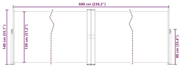 Uvlačiva bočna tenda 140 x 600 cm krem - Krema 140 x 600 cm 1 Krema