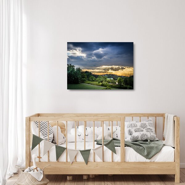 Staklena slika krajolika sa zrakama (70x50 cm)