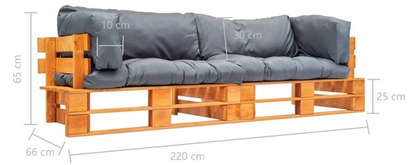 2-dijelni vrtni set sofa od paleta sa sivim jastucima borovina - Smeđa i siva 2 Smeđa i siva
