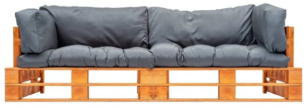 2-dijelni vrtni set sofa od paleta sa sivim jastucima borovina - Smeđa i siva 2 Smeđa i siva
