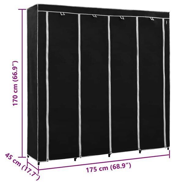 Ormar s 4 odjeljka crni 175 x 45 x 170 cm - Crna 1 1 Crna
