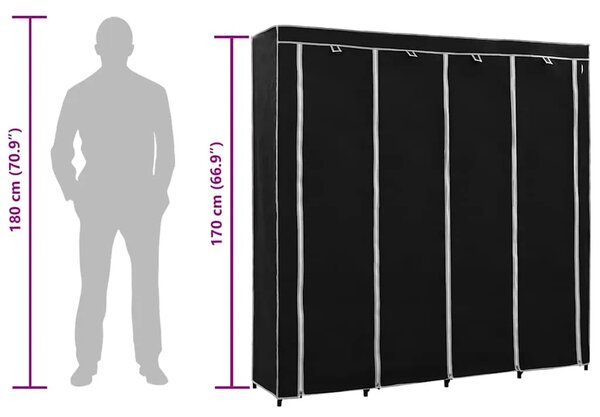 Ormar s 4 odjeljka crni 175 x 45 x 170 cm - Crna 1 1 Crna