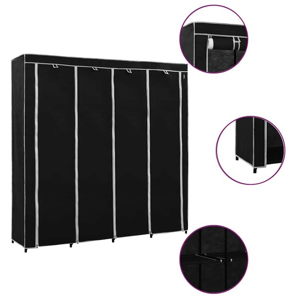 Ormar s 4 odjeljka crni 175 x 45 x 170 cm - Crna 1 1 Crna