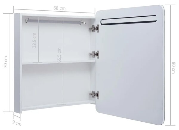 LED kupaonski ormarić s ogledalom 68 x 9 x 80 cm