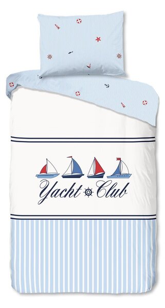 Bijela/plava pamučna posteljina za krevet za jednu osobu 140x200 cm Yachtclub – Good Morning